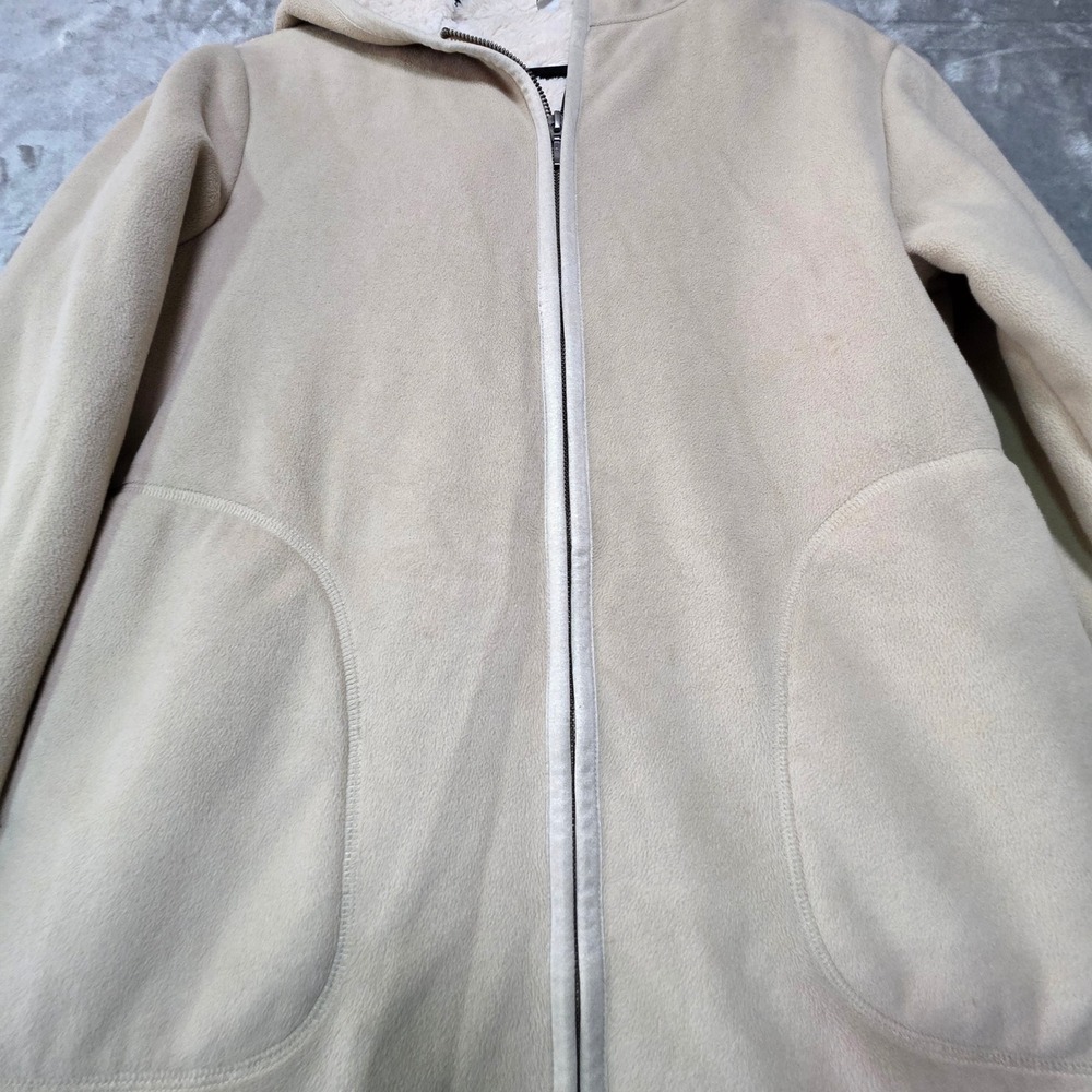 Uniqlo Pile Lined Fleece Long Hoodie Jacket Beige Tan XS 241-400185 - Picture 7 of 8